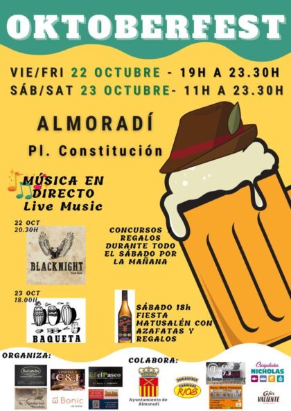 Almoradí, evento: I Fiesta 'Oktoberfest', con concursos, regalos, espectáculos y música en directo, con la colaboración de la Concejalía de Fomento