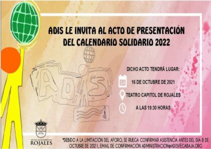 Rojales, evento: Acto de presentación del calendario solidario 2022 de la asociación ADIS, dentro de la programación de octubre de la Concejalía de Cultura