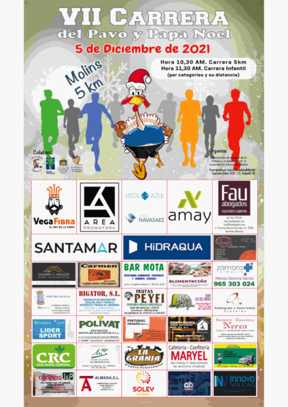 Molins de Orihuela, evento: Prueba de 5 kilómetros de la VII Carrera del Pavo y Papá Noel, organizada por la Comisión de Fiestas de Molins y la asociación de amigos de la cultura y el mundo rural