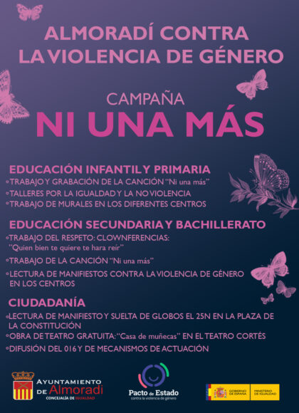 Almoradí, evento: Lectura del manifiesto del 25N, con suelta de globos en homenaje a las víctimas, dentro de la campaña 'Ni una más' organizada por la Concejalía de Igualdad