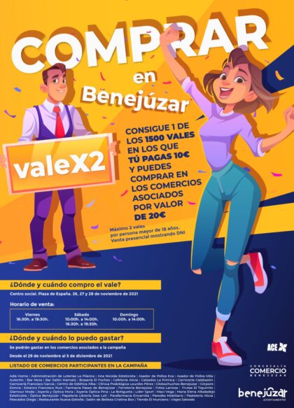 Benejúzar, evento: Campaña comercial 'Vale x2' para dinamizar el comercio local, organizada por la Concejalía de Comercio y Promación Económica
