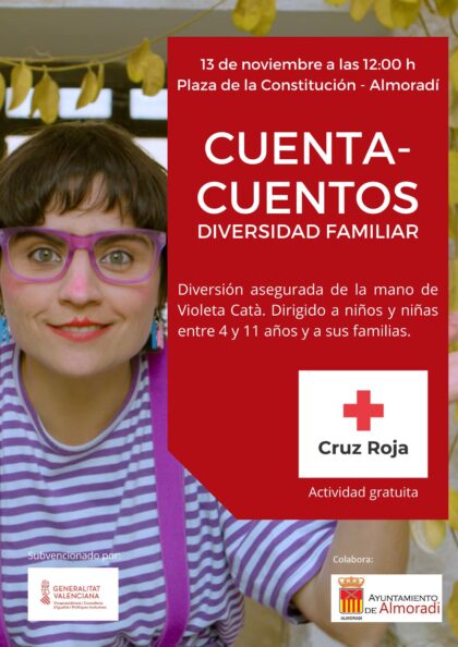Almoradí, evento cultural: Sesión de cuentacuentos 'Diversidad familiar', dirigido a niños de edades entre 4 y 11 años, por Violeta Catà, organizada por Cruz Roja