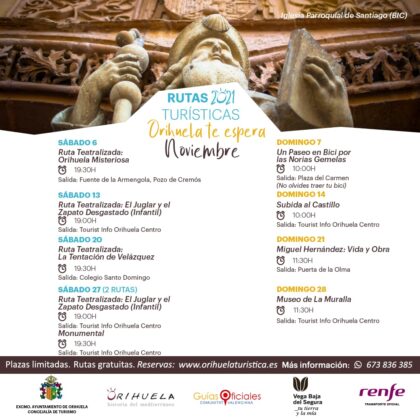 Orihuela, evento: Inscripciones a las rutas teatralizadas, turísticas y de senderismo gratuitas de noviembre 2021 'Orihuela te espera', organizadas por la Concejalía de Turismo