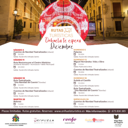 Orihuela, evento: Ruta infantil 'Cuentos de Navidad teatralizados', dentro de las rutas turísticas gratuitas de diciembre 2021 'Orihuela te espera', organizadas por la Concejalía de Turismo