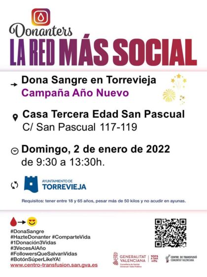 Torrevieja, evento: Donación de sangre en la campaña de Año Nuevo, organizada por el Centro de Transfusiones de la Comunidad Valenciana