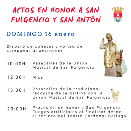 San Fulgencio, evento: Procesión en honor a San Fulgencio y fuegos artificiales, dentro de los actos en honor a San Fulgencio y San Antón Abad