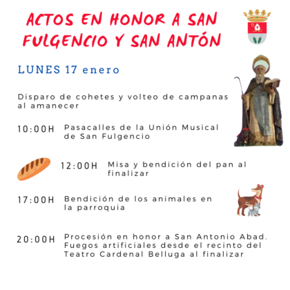 San Fulgencio, evento: Procesión en honor a San Fulgencio y fuegos artificiales, dentro de los actos en honor a San Fulgencio y San Antón Abad