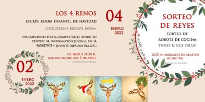Albatera, evento: 'Escape Room' infantil de Navidad 'Los cuatro renos', dentro de los actos del programa navideño 2021 del Ayuntamiento