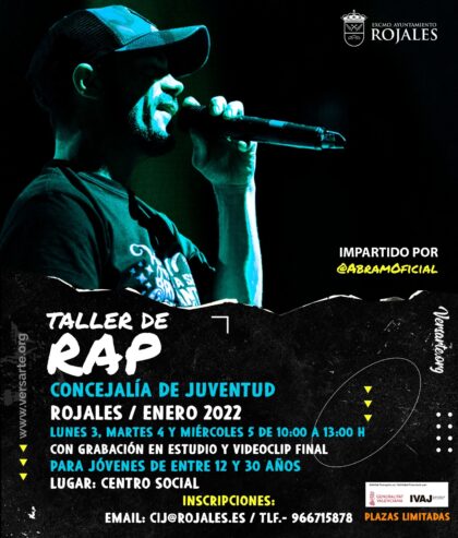 Rojales, evento: Taller de rap con grabación en estudio y videoclip final, impartido por @abramoficial, para jóvenes de entre 12 y 30 años, organizado por la Concejalía de Juventud