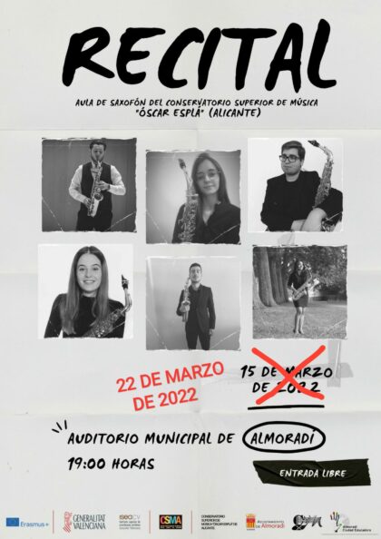 Almoradí, evento cultural: Recital de saxofones, a cargo del Conservatorio Superior de Alicante, dentro de la programación cultural de marzo organizada por el Ayuntamiento