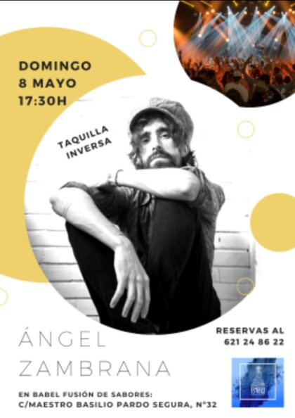 Albatera, evento cultural: Concierto del cantautor de pop-rock sevillano Ángel Zambrana, organizado por la cafetería 'Babel Fusión Albatera'