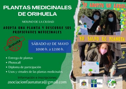 Molino de la Ciudad de Orihuela, evento: Inscripción a la actividad 'Plantas medicinales de Orihuela', organizada por 'FauNatura' y la Concejalía de Medio Ambiente