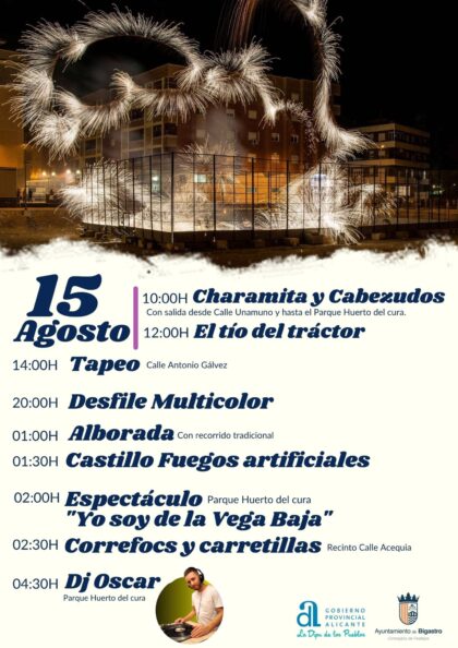 Bigastro, evento: Desfile multicolor, dentro de los actos de las fiestas patronales de San Joaquín 2022 organizados por el Ayuntamiento y la Comisión