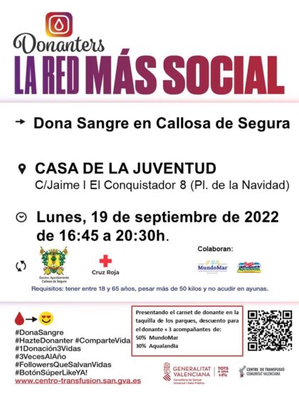 Callosa de Segura, evento: Donación de sangre, organizada por el Centro de Transfusiones de la Comunidad Valenciana