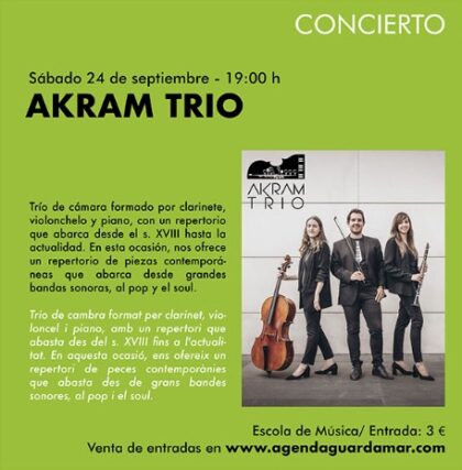 Guardamar del Segura, evento cultural: Concierto del trío de cámara 'Akram trio', dentro de la agenda municipal de septiembre del Ayuntamiento