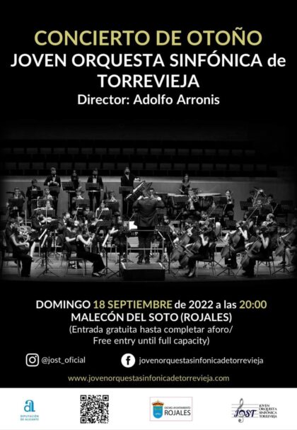 Rojales, evento cultural: Concierto de otoño por la Joven Orquesta Sinfónica de Torrevieja, dirigida por Adolfo Arronis, organizado por la Concejalía de Cultura