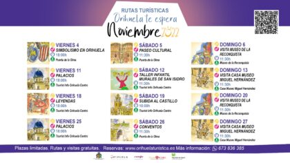 Orihuela, evento: Reservas para las rutas turísticas de noviembre 2022 'Orihuela te espera', organizadas por la Concejalía de Turismo