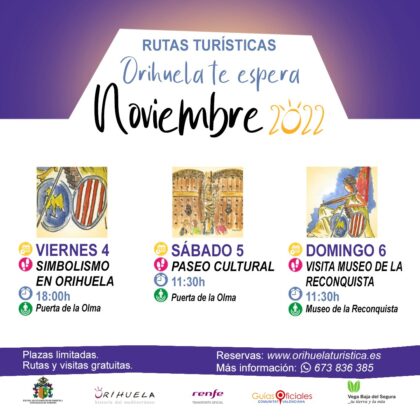 Orihuela, evento: Reservas para las rutas turísticas de noviembre 2022 'Orihuela te espera', organizadas por la Concejalía de Turismo