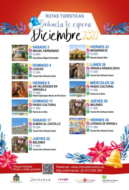 Orihuela, evento cultural: Paseo cultural por la ciudad, dentro de las rutas turísticas de diciembre 2022 'Orihuela te espera' organizadas por la Concejalía de Turismo