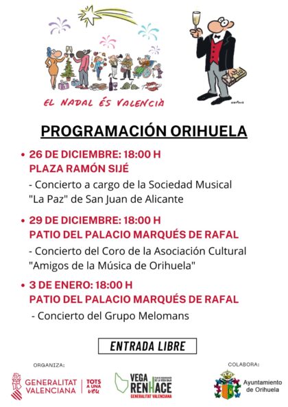 La Generalitat programa tres conciertos navideños en el Palacio Marqués de Rafal y la plaza Ramón Sijé