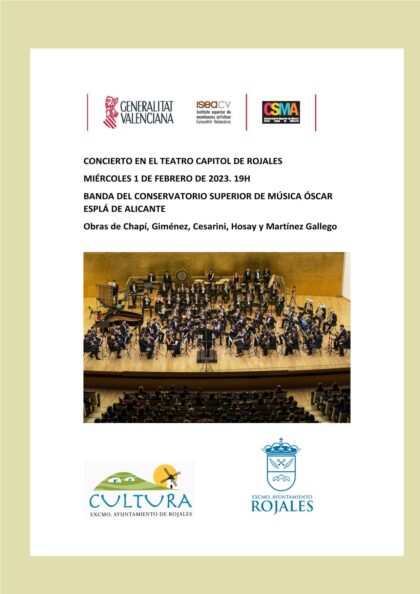 Rojales, evento cultural: Concierto de la banda del Conservatorio Superior de Música 'Óscar Esplá' de Alicante, organizado por la Concejalía de Cultura