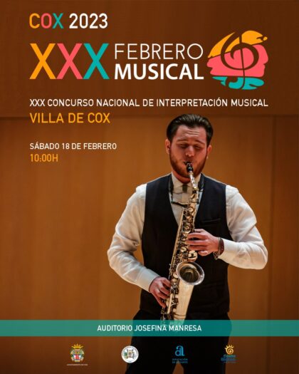 Cox, evento cultural: XVI Concurso Nacional de Música de Cámara 'Villa de Cox', dentro del XXX Febrero Musical organizado por la Concejalía de Cultura