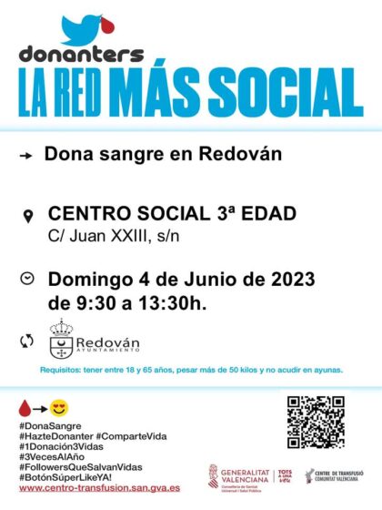 Redován, evento: Donación de sangre, organizada por el Centro de Transfusiones de la Comunidad Valenciana