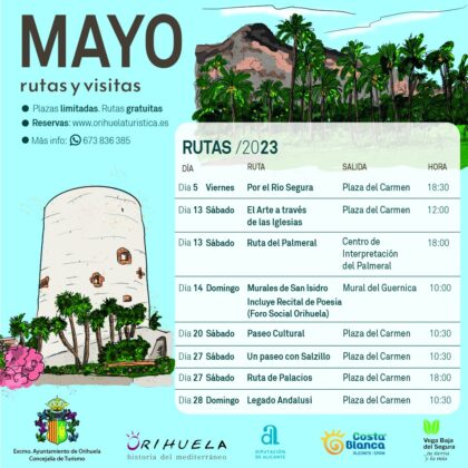 Orihuela, evento: Reservas para las rutas y visitas turísticas de mayo, organizadas por la Concejalía de Turismo